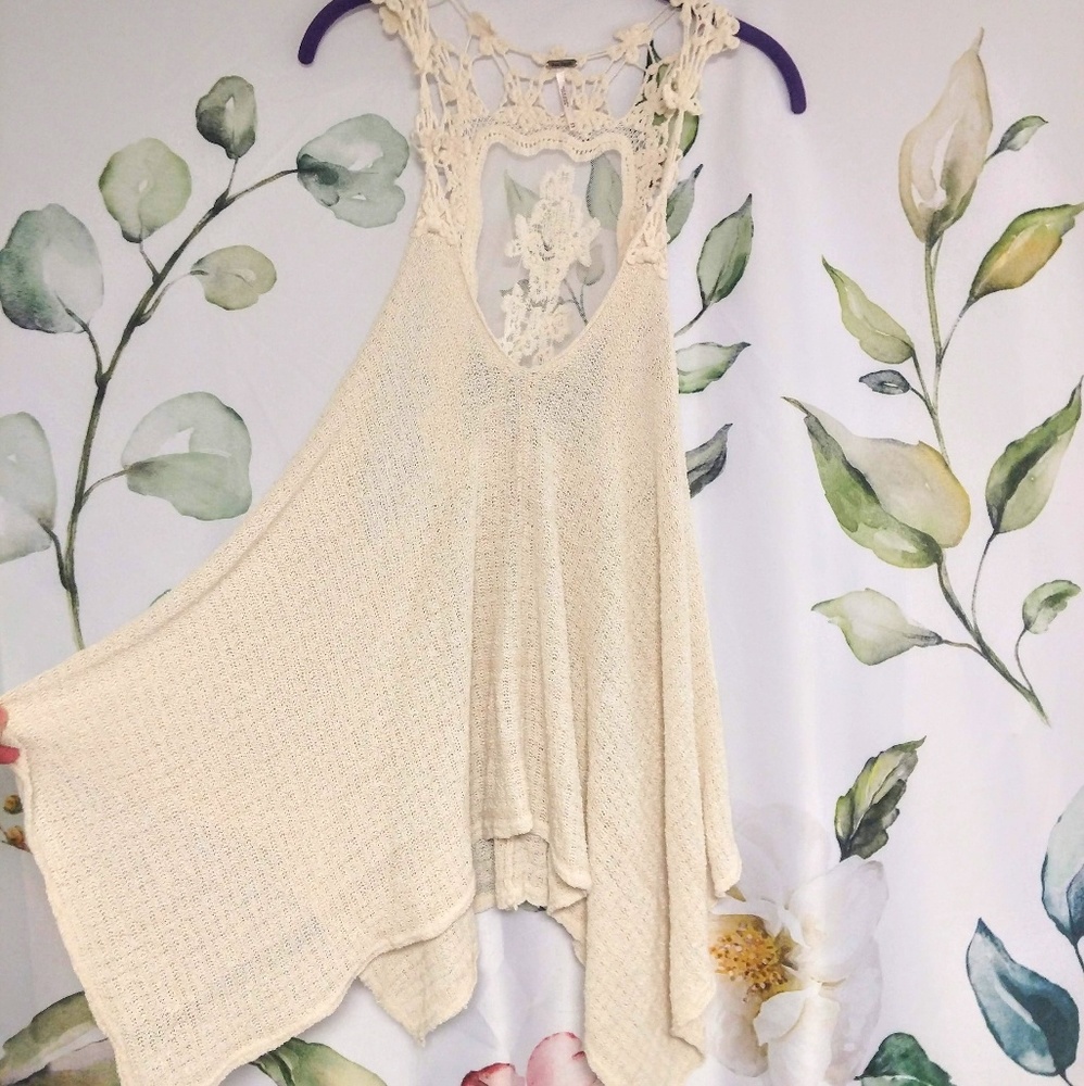 Free People Lace Boho Knit Tank Top Beach Cover-up